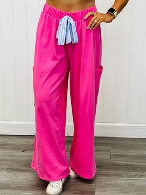 🍒BOGO50%🍒🆕🩷STYLIVE: PINK Wide Leg Capri Pants LARGE (10-12)